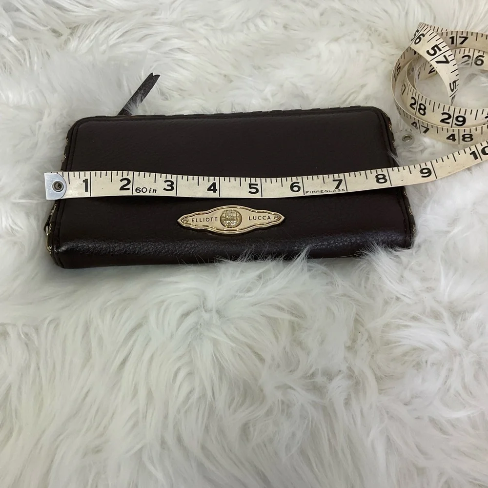 Elliott Lucca Brown Pebbled 100% Cow Leather Channeling Zipper Wristlet Wallet